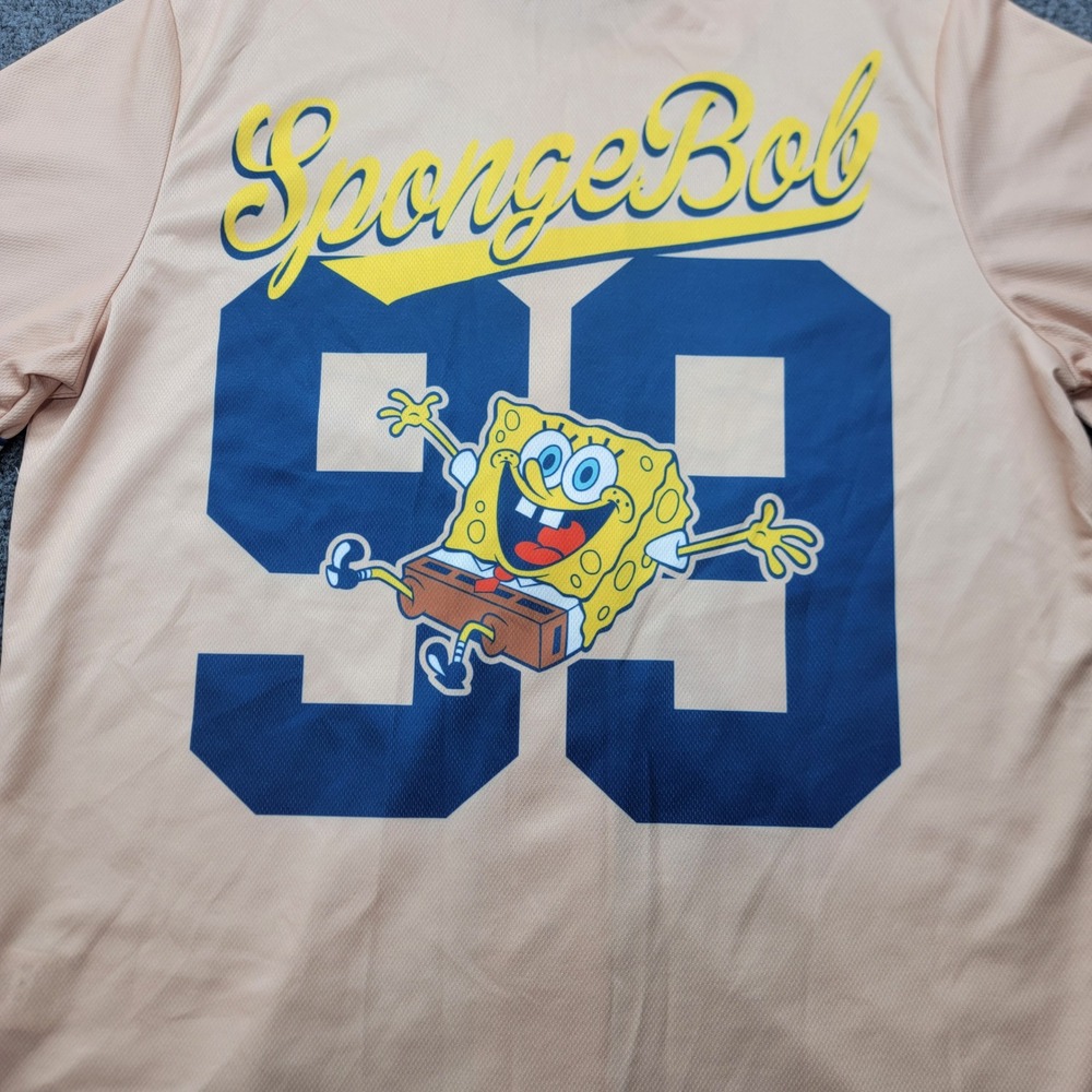 Nickelodeon SpongeBob SquarePants Baseball Jersey Peach Navy Blue 99 Mens Medium